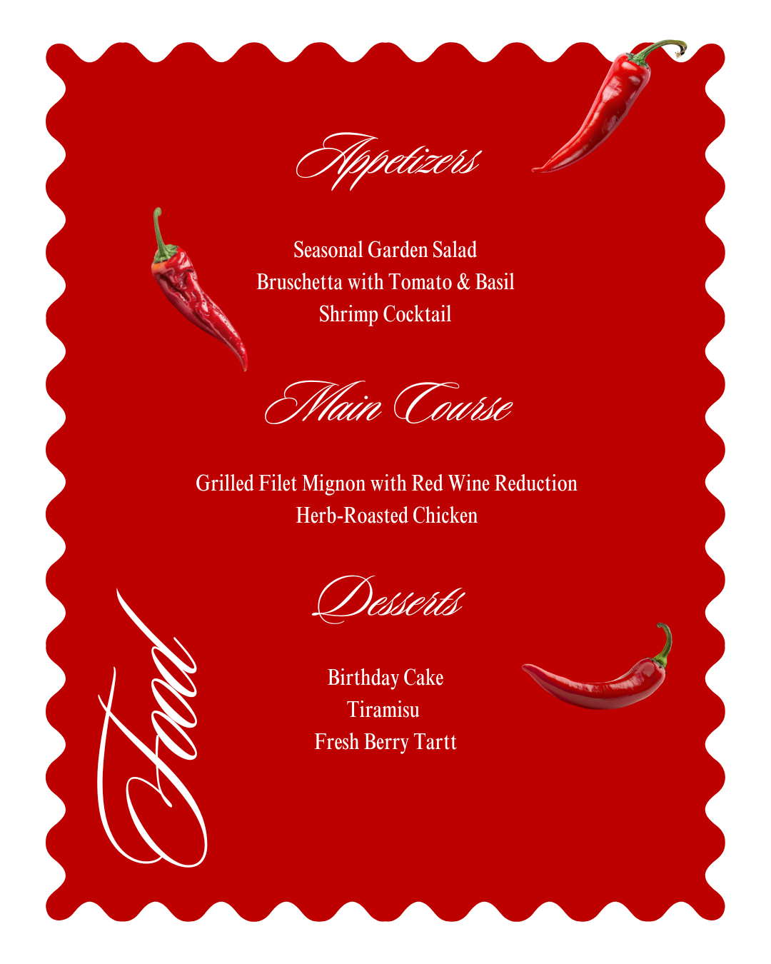 Chilli red older wiser hotter birthday styling with scalloped signs, view 5