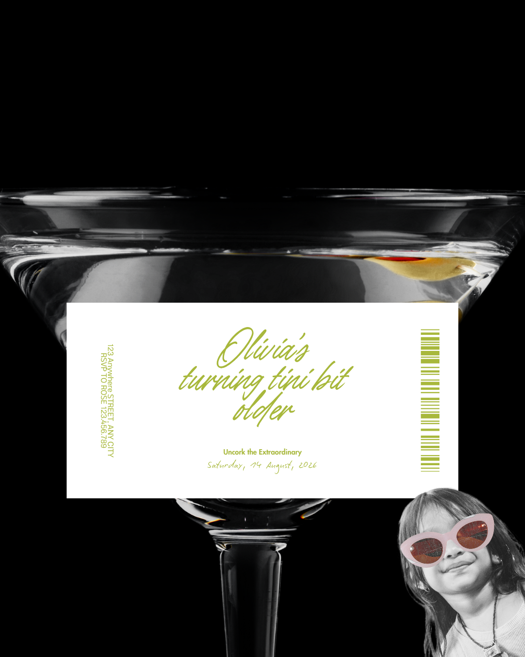 Martini birthday styling with olives and candlelight, view 2