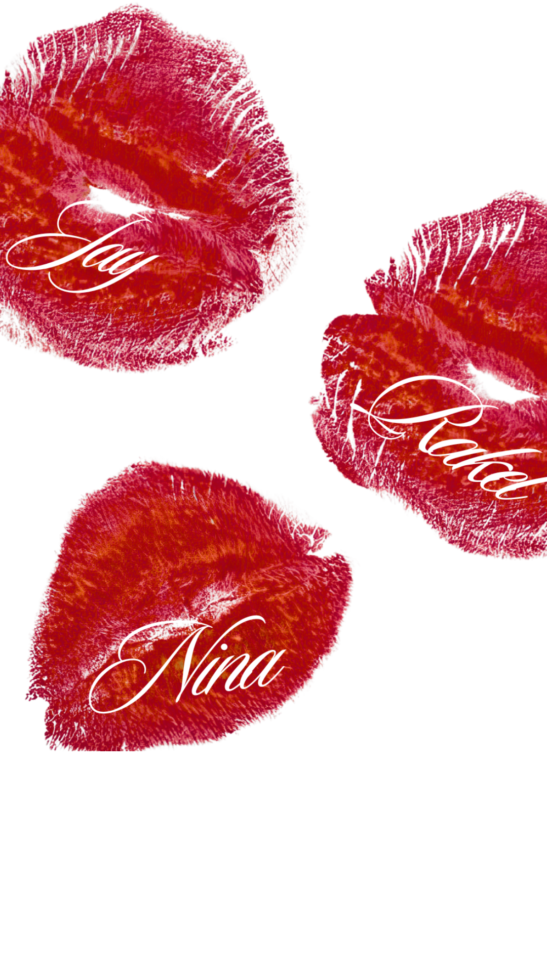 Red lipstick-kiss place cards lettered with guest names