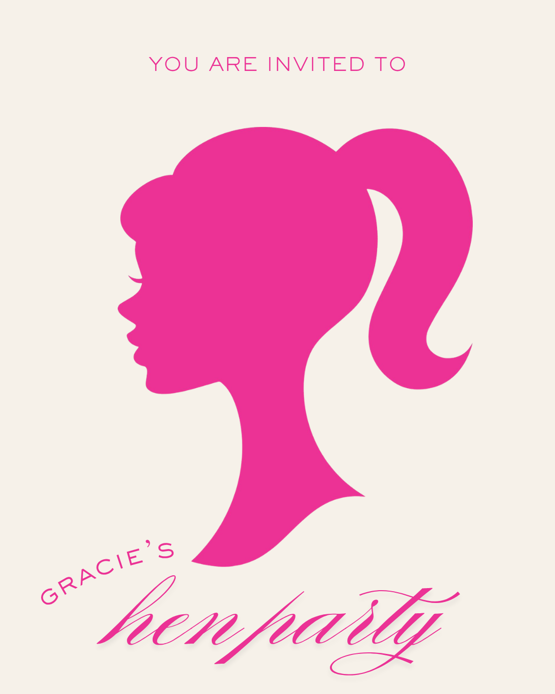 Barbie hen party styling, hot pink invites and place cards, view 2